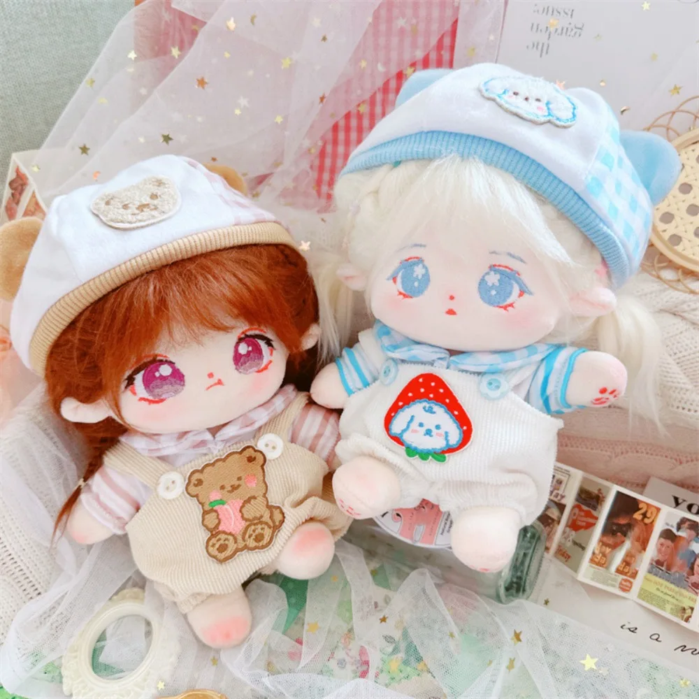 

Strap Pants Cotton Doll Clothes Set Bear Hat Dress Up Cotton Doll Suit Cute Kawaii Plush Dolls Clothes 20cm Cotton Doll