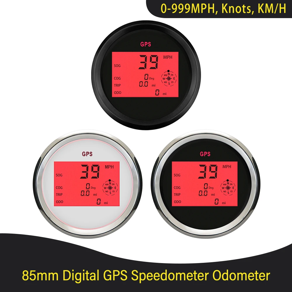 Car SUV Universal 85mm GPS Speedometer LCD Display 0-999Km/h Knots MPH Adjustable Digital Speedometer Gauge with Red Backlight