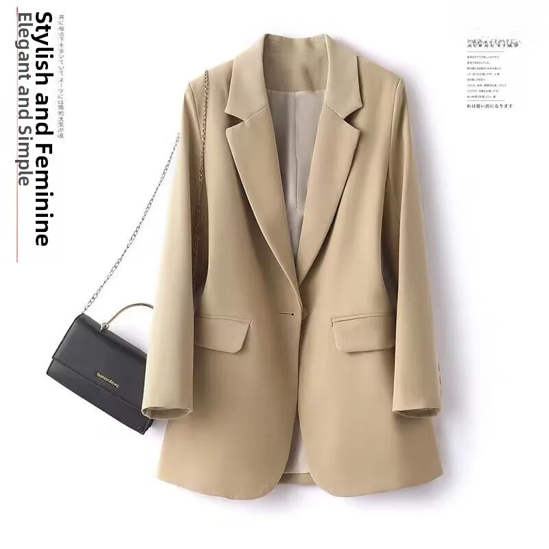 

2025 New Women's Suit Jacket Korean Style Autumn Design Sense Splitting Ginger Yellow Color Polyester Fabric Folded