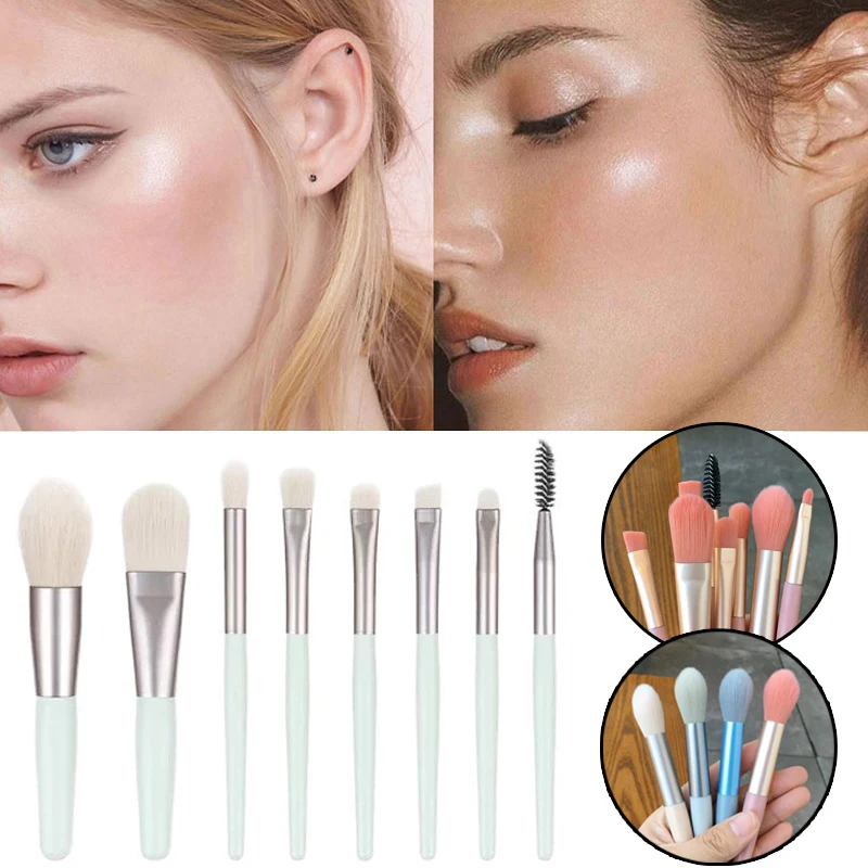 Professional Makeup Brush Set, Blush, Sombra, Fundação, Tamanho Mini, Portátil, Corretivo, Aplicadores Cosméticos, 8Pcs