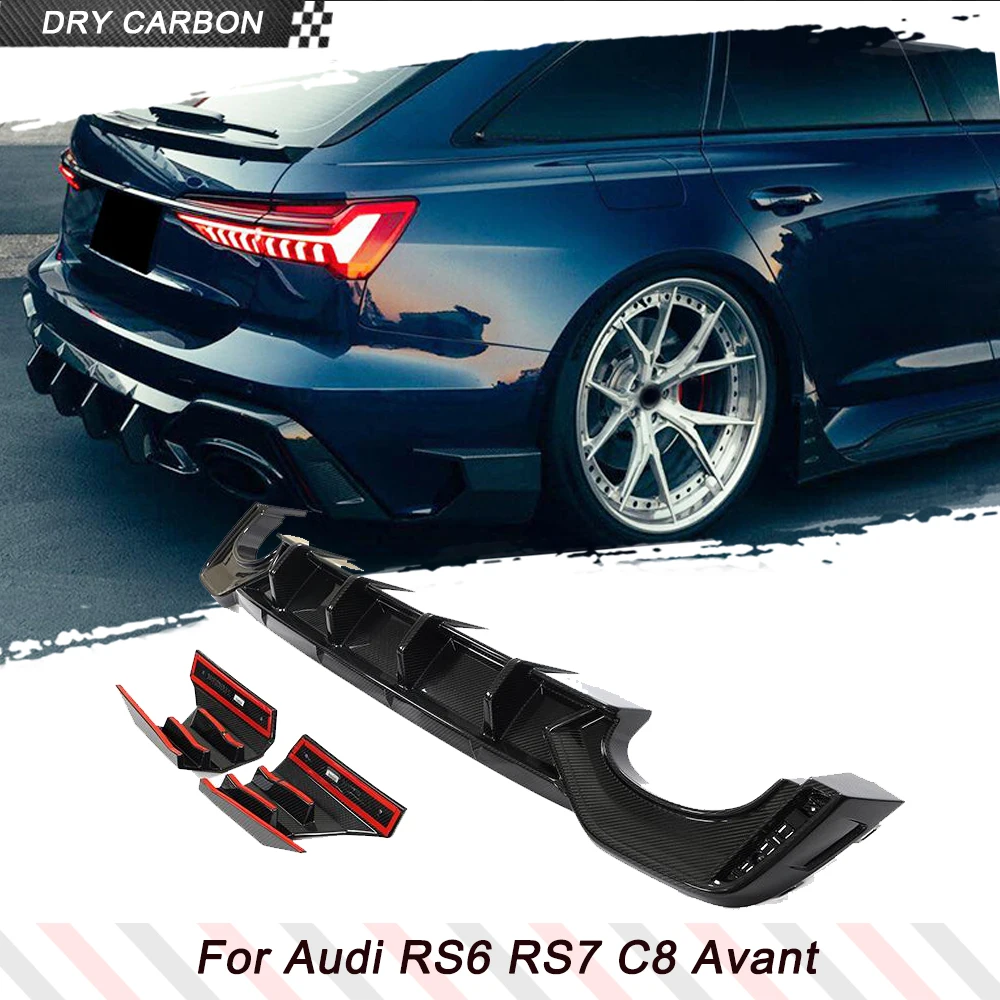 

Сухой карбоновый задний бампер автомобиля, диффузор, спойлер для Audi RS6 RS7 C8 Avant 2019-2023, комплекты заднего кузова, спойлер, сплиттеры, протектор