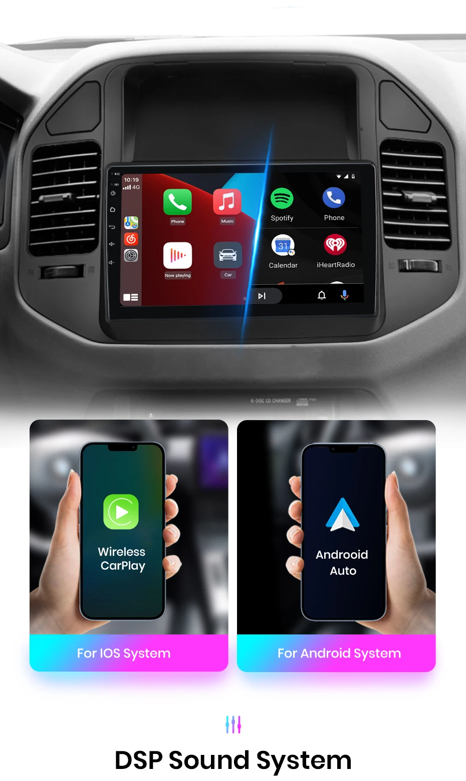 Junsun drahtloses Carplay Android Auto Autoradio für Mitsubishi Pyjero V60 V68 V73 2011-2016 GPS Multimedia 2 Din – Detail 9