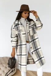 Women's New Sexy Fashion Casual Commuting Vacation Style Versatile Loose Fitting Long Sleeved Plaid Printed Shirt Jacket