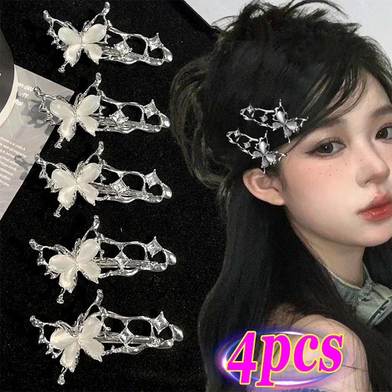 Vintage Y2k Punk Butterfly Bling Metal Hair Clips Accessories for Women Cool Barrettes Gothic Hairpins Party Gifts Headdress