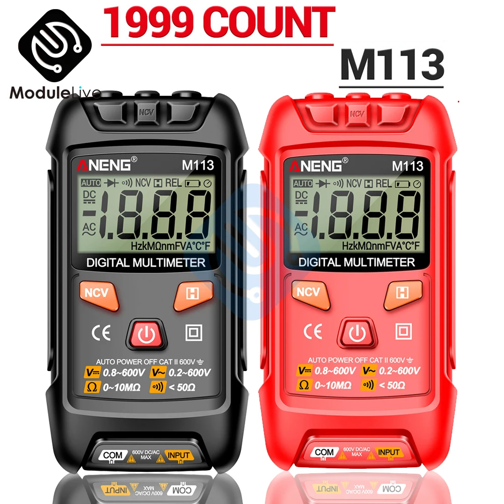 

ANENG M113 Mini Digital Multimeter AC/DC Voltmeter 600V 1999 Counts Multimetro Ohm NCV Resistance Volt Tester Electricity Tools