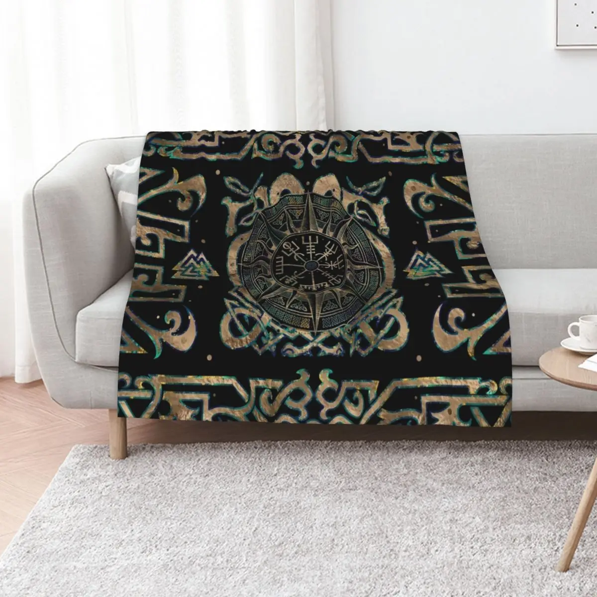 Vegvisir - Viking Compass Ornament Throw Blanket Decoratives Heavy Furrys Baby Luxury Designer Blankets