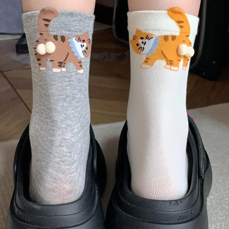 

Cute Cat Egg Socks Funny Mid Calf Warm Socks For Women 3D Cat Design Winter Cozy Socks