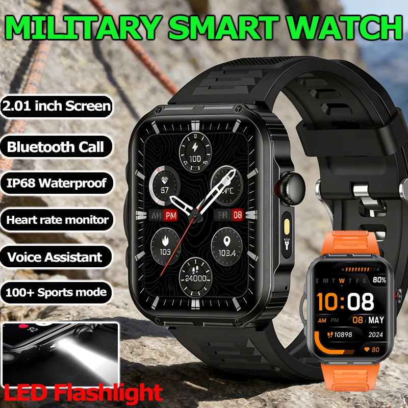 

LIGE New 2.01'' HD Screen Smart Watch Flashlight Men's Watches Bluetooth Call Sports Waterproof Health Smartwatch For Men Women