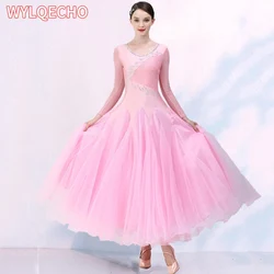 2024 New Pink Ballroom Dance Dress Women Performance Lace Waltz Practice Clothes Big Swing Competition Modern Standard Costumes