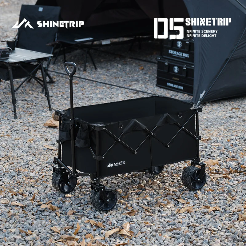 Shine Trip Mountain Fun All-Terrain Storage Cart Foldable Portable Four-Wheel Trolley Hand Push