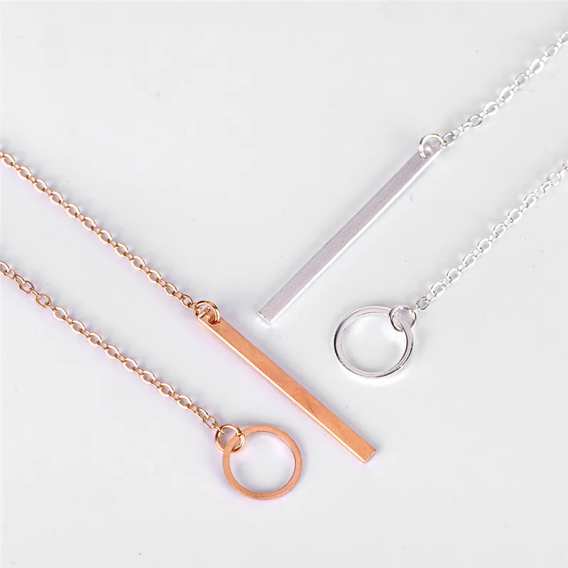 Women Personality Simple Stunning Golden Bar Circle Lariat Necklace Jewelry