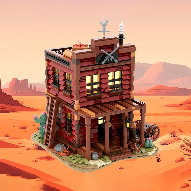 Moc Middeleeuwse Western Cowboy Town Bouwstenen Creatieve DIY Bricks Sets Onderwijs Assemblage Blokken Speelgoed Kerstcadeaus