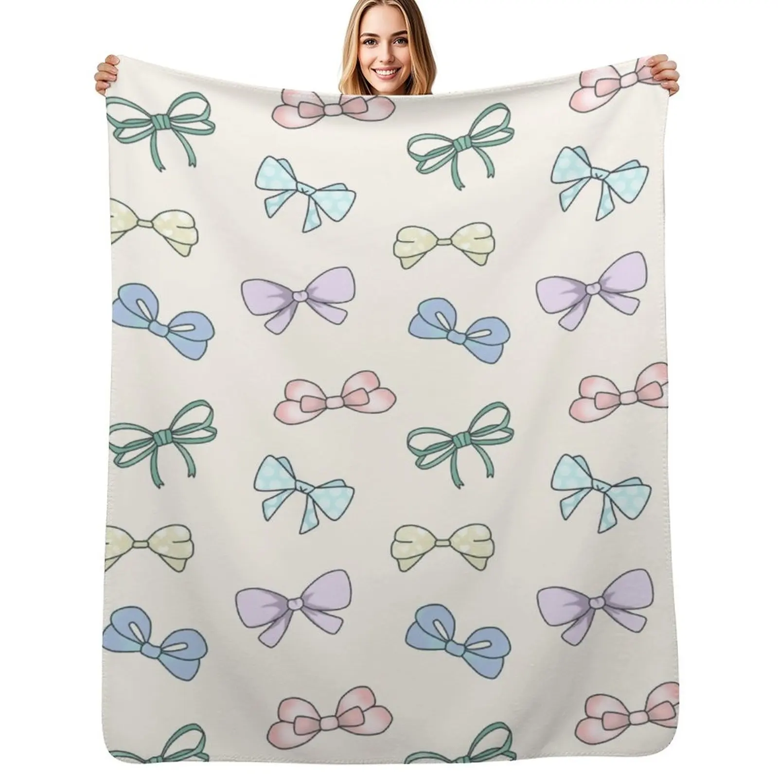 Kawaii Bow Pattern Color 2 Throw Blanket Durable Warm Blanket for Daily Home Use