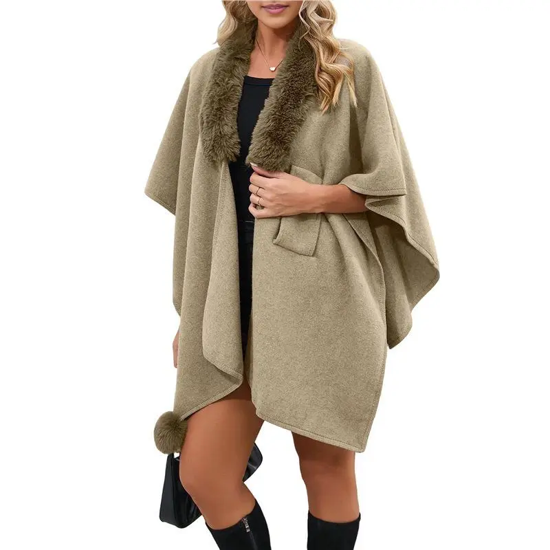 Hot Kf-Women's Open/Cross Front Cardigan Solid Color Poncho Cape Plus Size Knit Wraps For Fall Winter