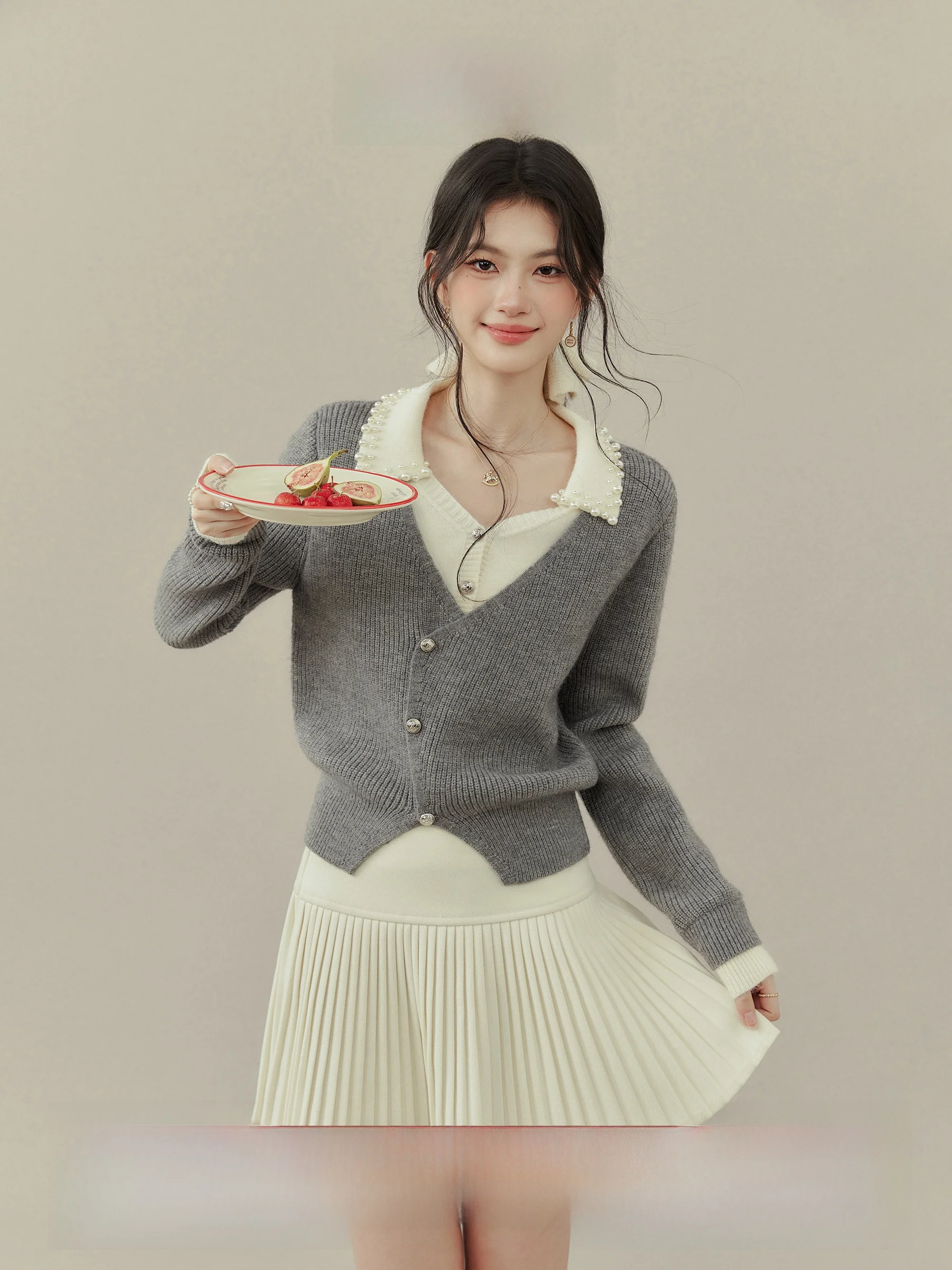 

Вязаный свитер для женщин, имитация двухслойности, свободный крой, осенне-зимний, модный, повседневный, удобный вязаный топ