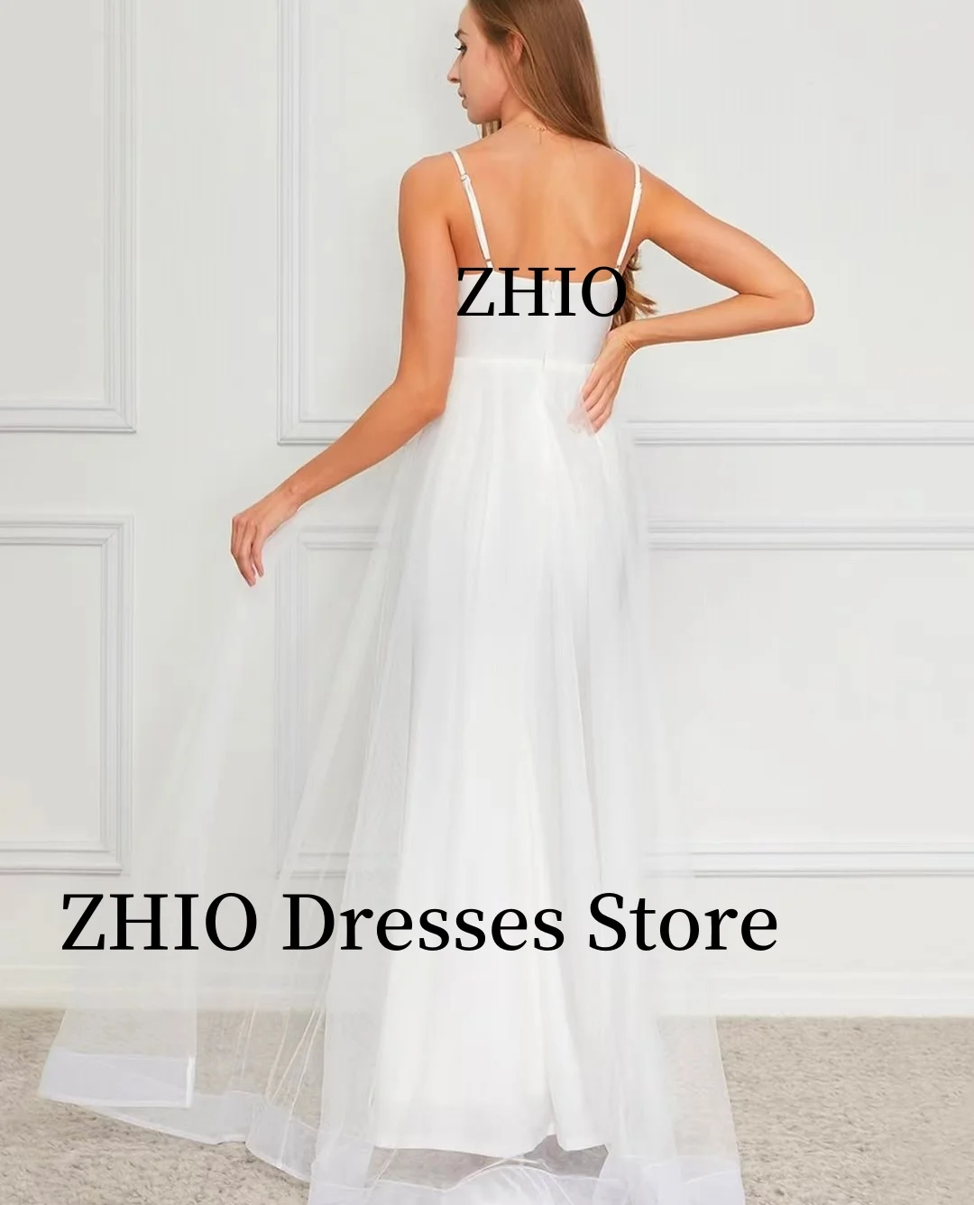 ZHIO エレガントなティアードウェディングドレス スパゲッティストラップ Vネック フロアレングス ブライダルドレス イブニングパーティードレス カスタマイズ エレガント