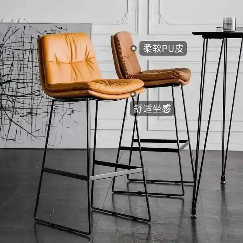 

High Bar Nordic Backrest Chairs Leather Modern Island Reception Bar Chairs Counter Light Luxury Restaurante Muebles Furniture