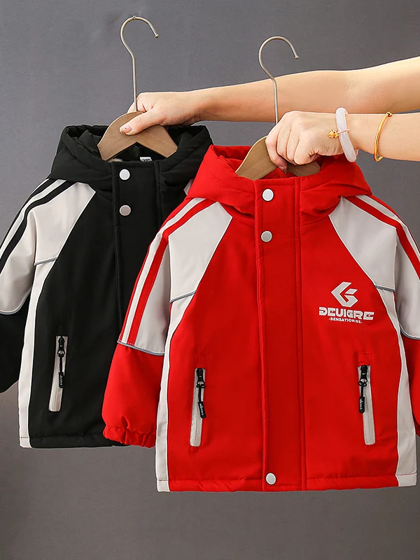 

Thiened Fce Cotton Jaet парка с меховой подкладкой кролика, зимняя одежда для мальчиков, теплая куртка-стойка, длинная све, с капюшоном на молнии, Clo...