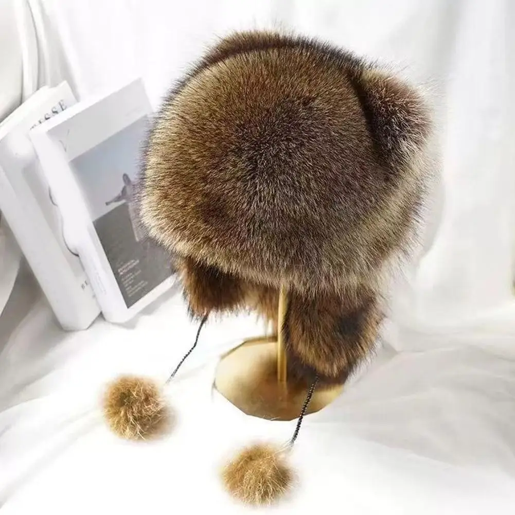 Little Raccoon Ear Protection Hat For Women Lei Feng Overlord Hat With Tail Warm Fur Caps Thickened Bomber Hat With Fur Balls