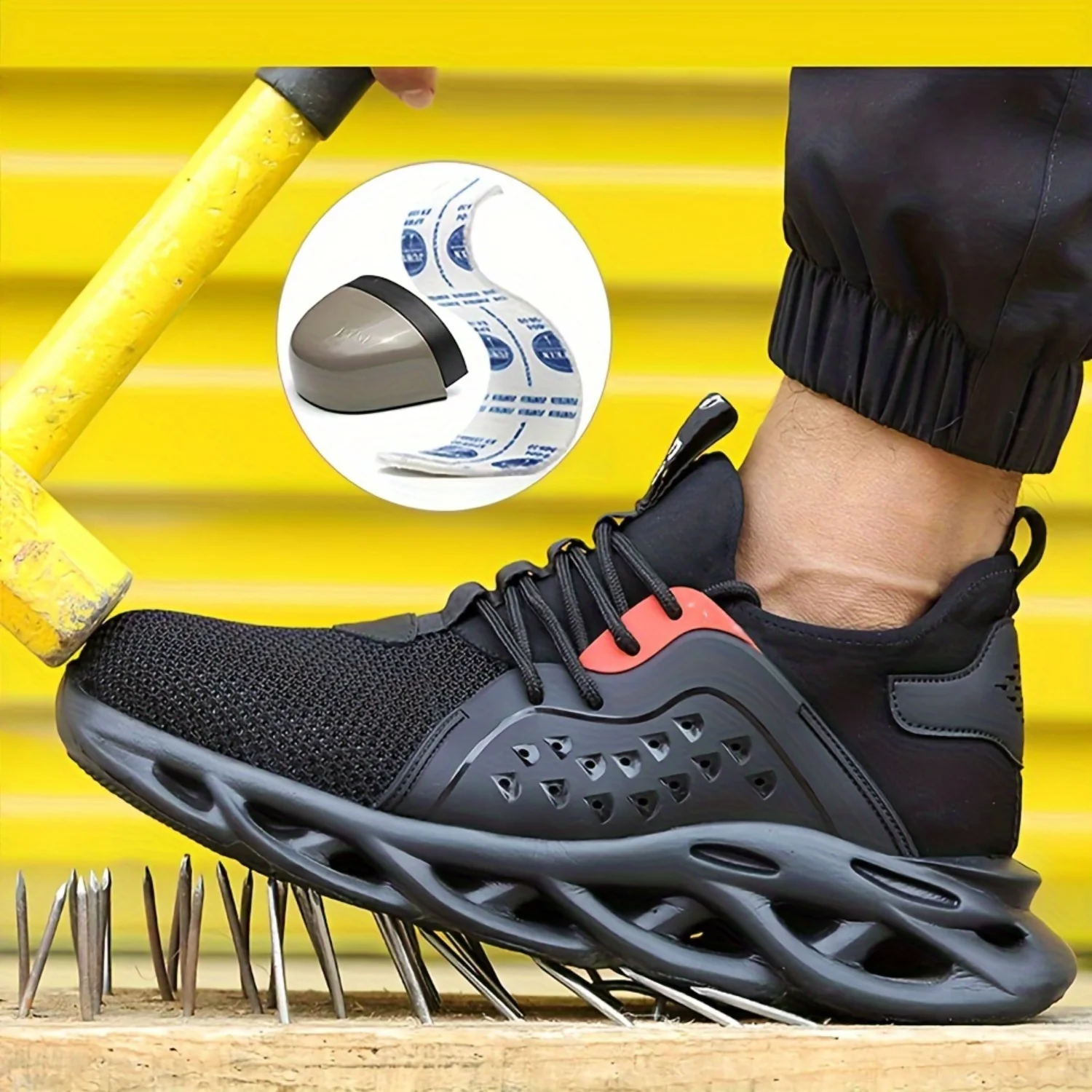 Men's Steel Toe Puncture Proof Blade Type Safety Shoes, Comfy Non Slip Durable Rubber Sole Work Shoes