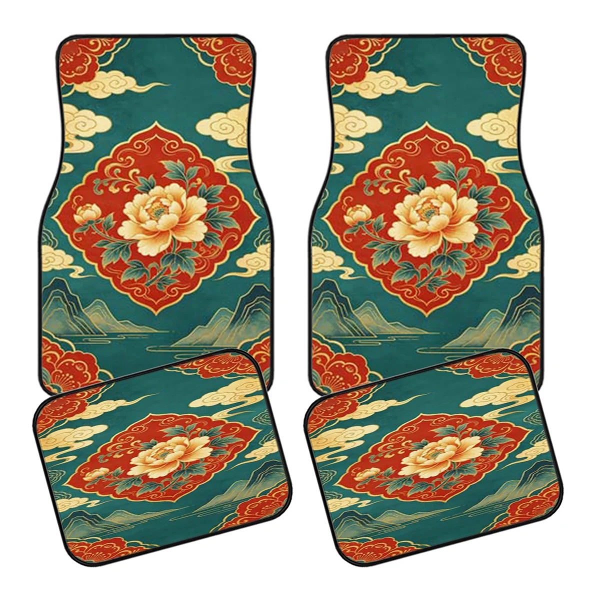 5pcs Universal Car Foot Mat And Trunk Mat Set | Polyester Wear-Resistant Non-Slip | Suitable For Sedan/Suv/Truck | Chinese Style