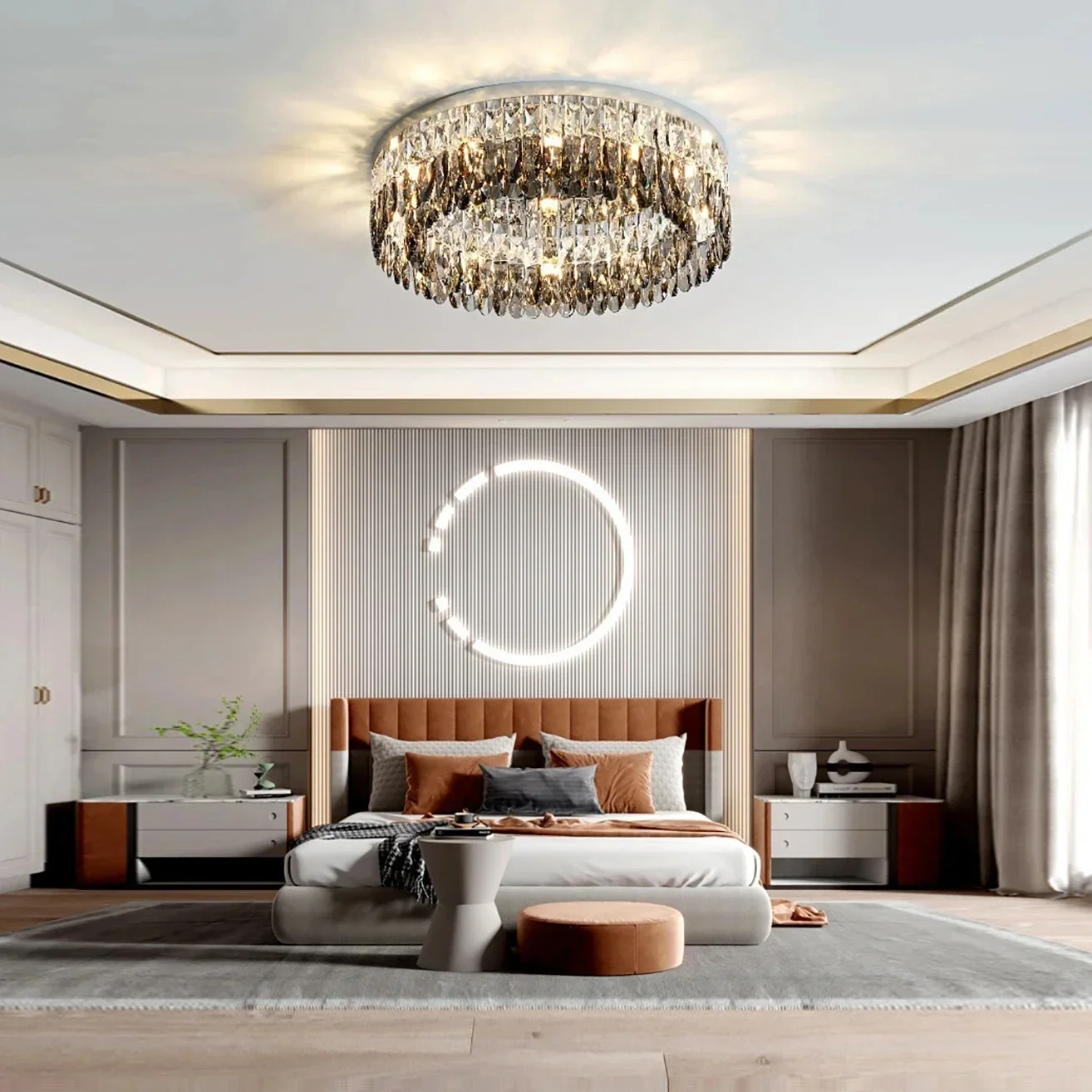 

Modern luxury style LED crystal ceiling lamp living room bedroom dining room kitchen circular black crystal pendant lamp