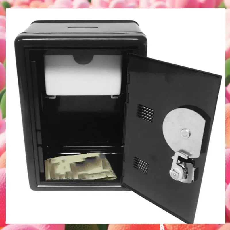 2X Safe Box Organizer Iron Desk Decorative Box Piggy Bank Metal Mini Cabinet Money Storage Box Storage Box Black-ABJU
