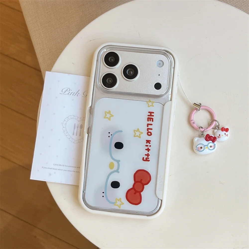 

Cute Cartoon HelloKitty with Stand Phone case for iPhone 16 Pro 17 Max 13 14 15 Pro Max Fundas With Charm Clear Kawaii Cover
