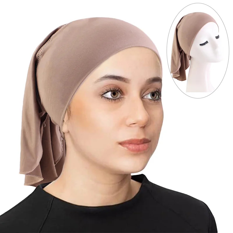 New Solid Color Muslim Hijab Turban Hat Undercap Head Cover Beanie Bottoming Cap Inner Hijab For Caps Head Wrap Scarf Tube Cap