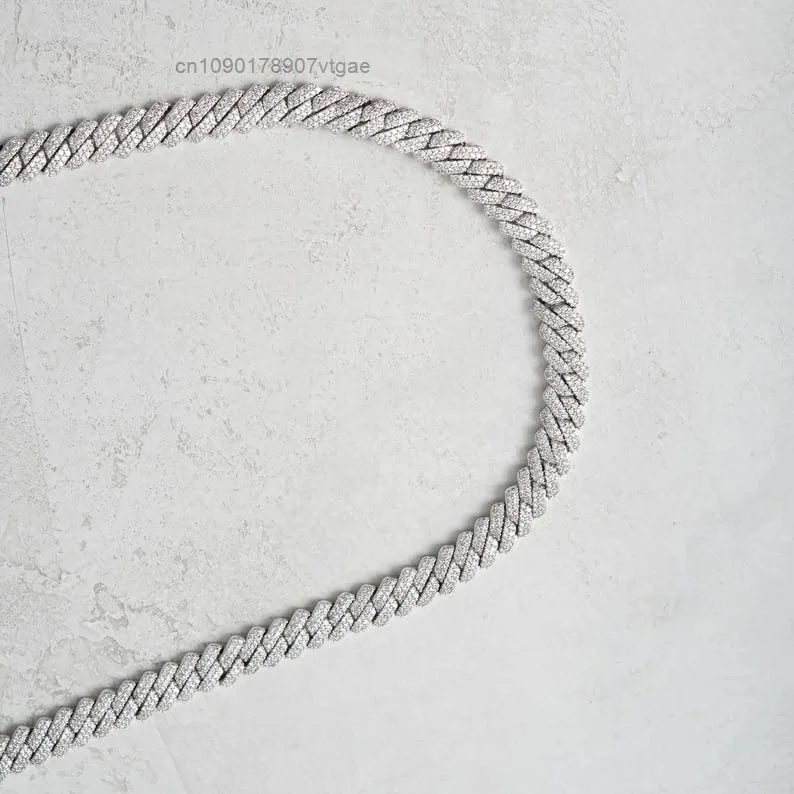 Cuban 10mm Link Chain Moissanite Hip Hop Jewelry Fashion Party Gift in 925 Silver Necklace for Men Passes Diamond Tester.
