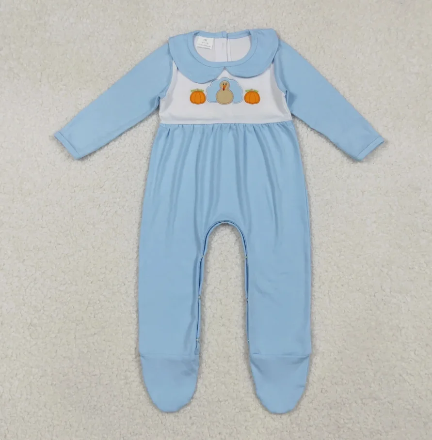 

New Arrive Boy Toddler Thanksgiving Children Embroidery Pumpkin turkey Romper