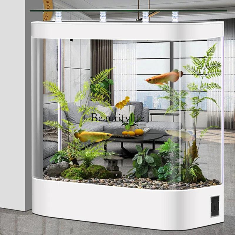 

**Household living room medium double round floor glass goldfish tank