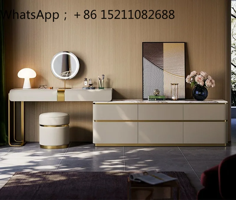 SCY light luxury dresser high-end marble villa solid wood bedside bucket cabinet desk TV cabinet integrated makeup table