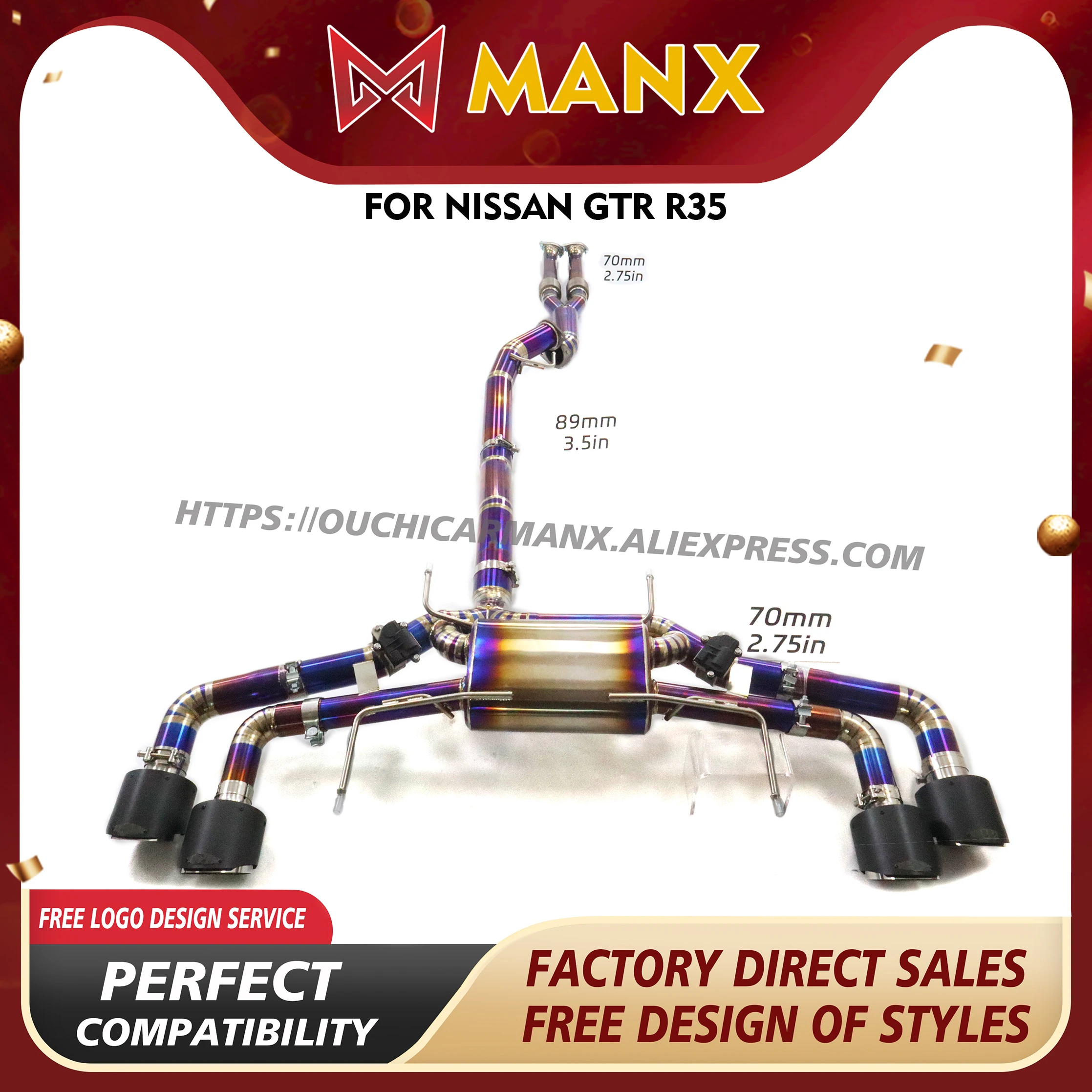 

MANX Catback for Nissan GTR R35 Ti Exhaust system High quality Non-destructive installation Electronic valve with Y tube