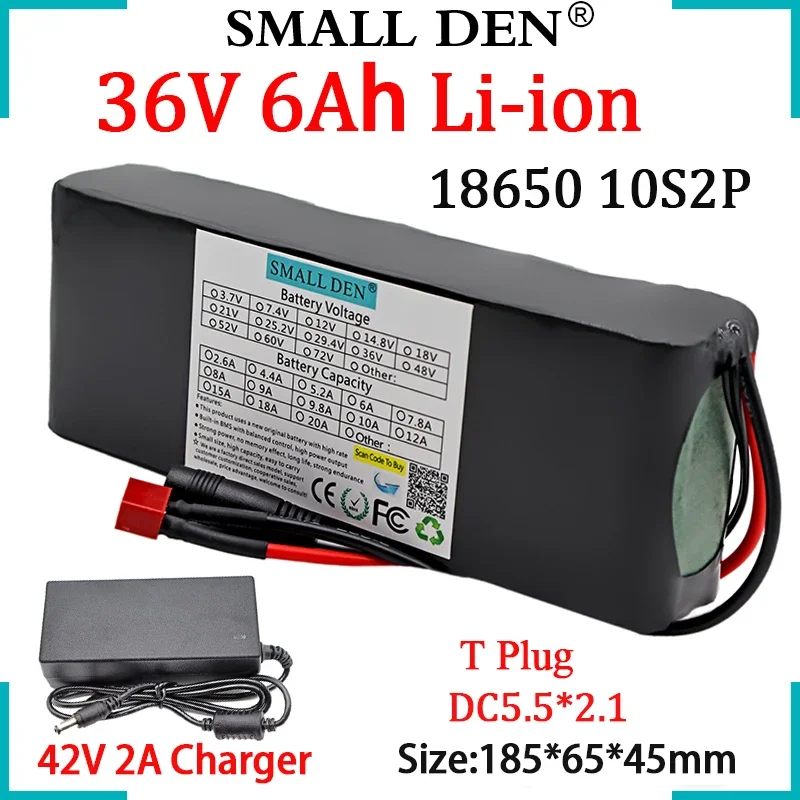 

36V 6Ah 18650 10S2P E-bike Lithium Battery Pack 6000mAh 500W For Electric bicycle Motorcycle Scooter Li-ion Cells+42V 2A Charger