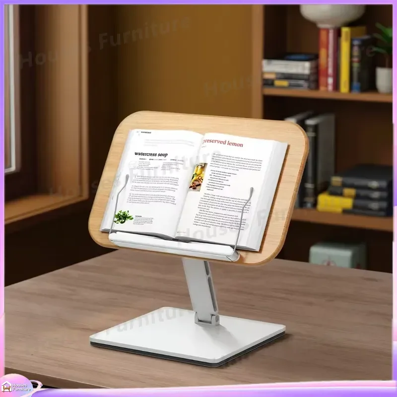 Adjustable Walnut Metal Book Stand Multi Device Holder 30-360mm Height Compact Desktop Reading Rack for Tablet Phone Laptop