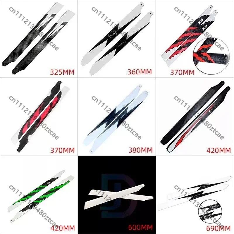 Glass Carbon Fiber Main Rotor Blades 325 360 380 420 600 690mm For 450 To 700 Size RC Helicopter Propeller Replacement Parts