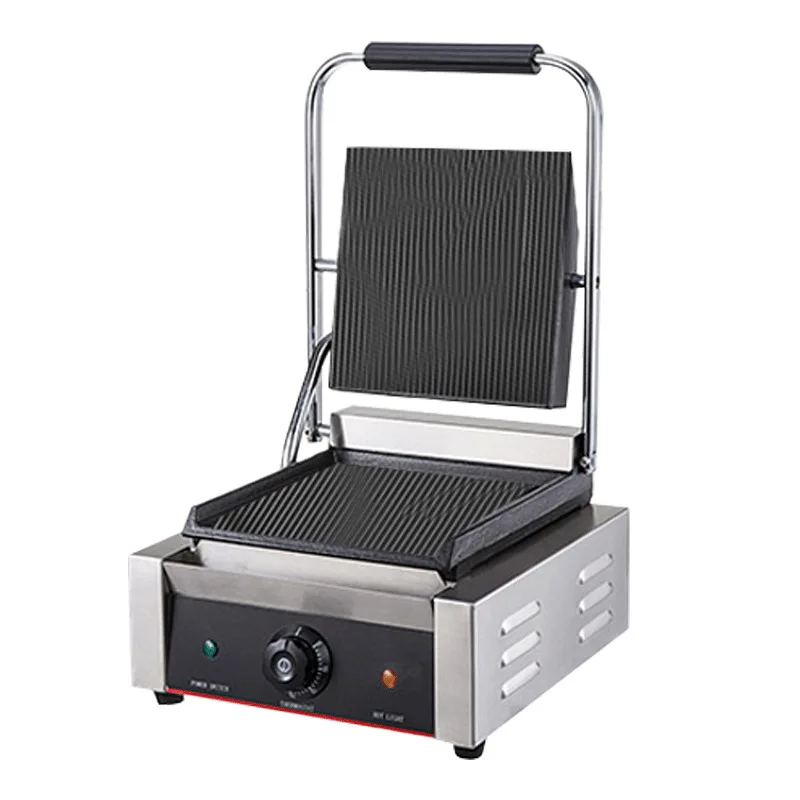 Commercial panini machine single double head electric stainless steel stripe full pit frying steak machine pressure plate grilli