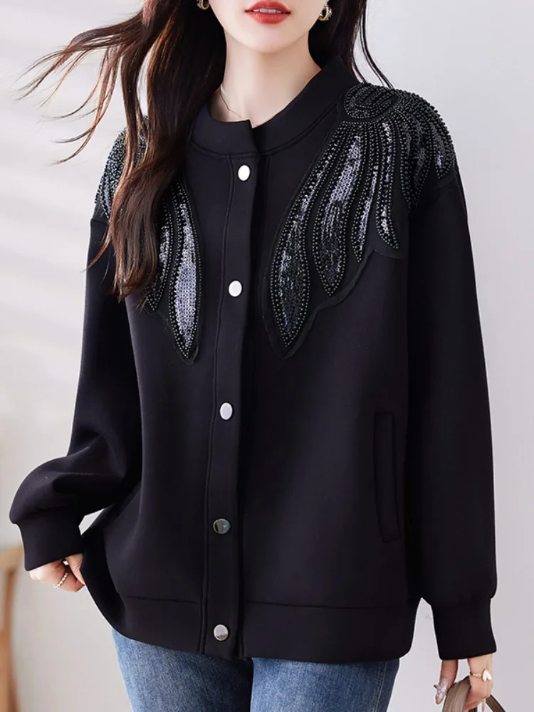 

Модный длинный повседневный кардиган для женщин на весну-осень, новый стильный дизайн, топ с бусинами, трендовый, больших размеров...