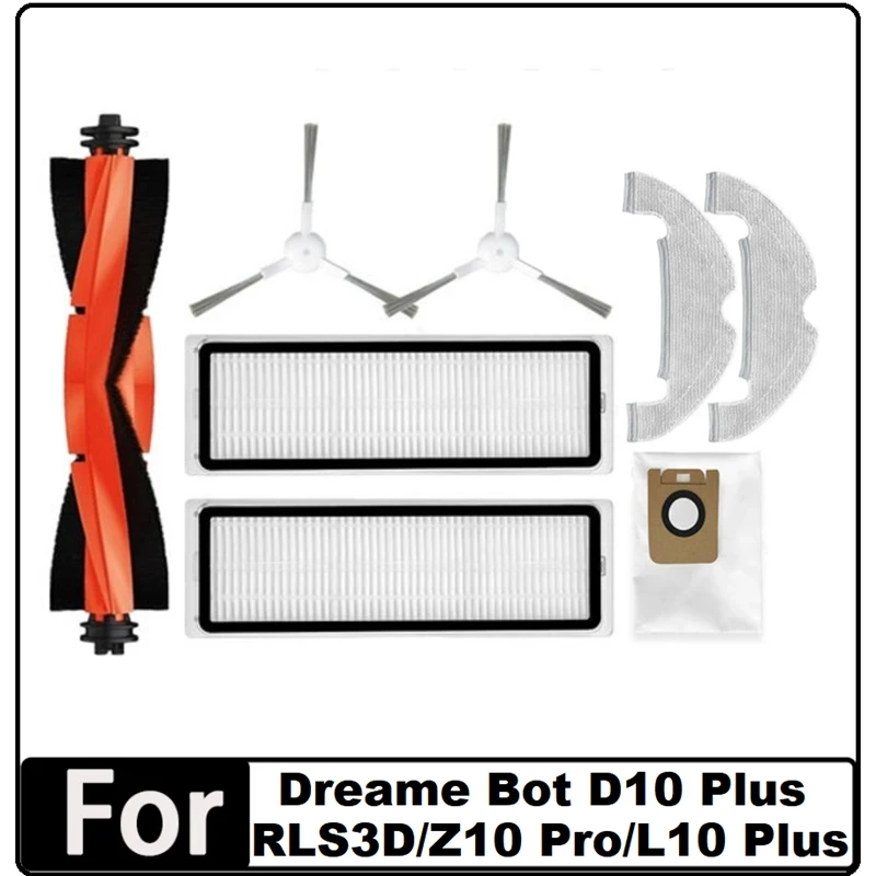 

8PCS Parts Accessories Kit For Dreame Bot D10 Plus RLS3D, Z10 Pro, L10 Plus Robot Vacuum Main Side Brush Filter Mop Dust Bag