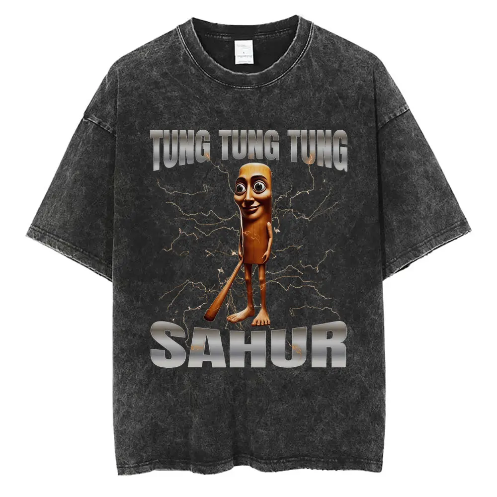 

Italian Brainrot Funny Meme T-shirt Tung Tung Tung Sahur Baseball Bat Graphic Tshirt Men Women's Humor Washed Vintage T Shirts