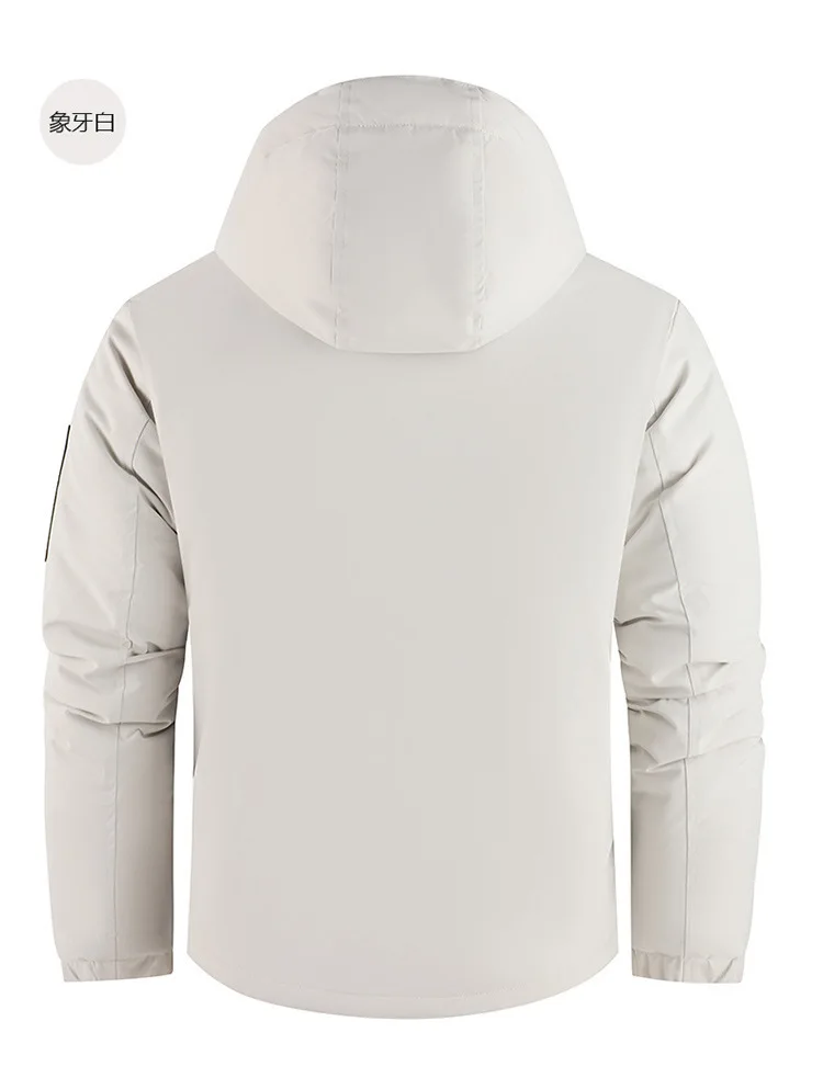 High-End Men's Winter Hooded down Jacket Windproof Warm Thick White Duck down Outdoor Top for Cold Weather