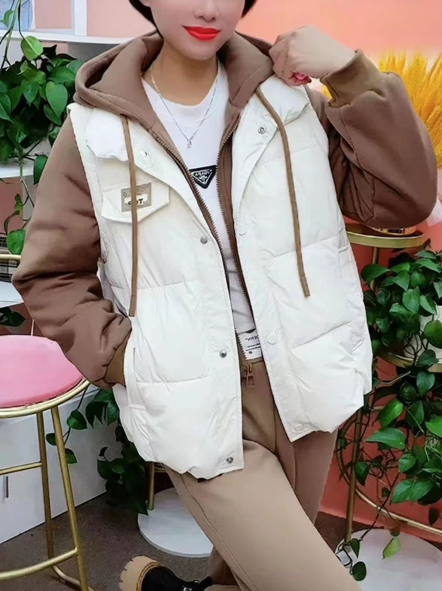 

Women's Cotton Jaet Hooded Long Sve Patchwork Loose Fit Faionable Winter Outerwear Versatile Casual Commute Sle