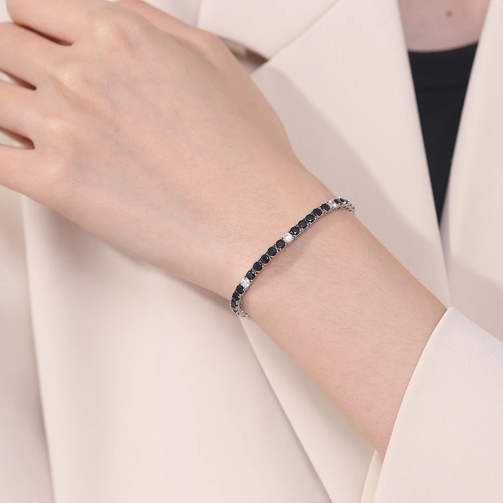 

YLMyself 925 Серебряный теннисный браслет 3 мм Черно-белый CZ 5:1 Дизайн Ювелирные изделия 16/17/18 СМ Женский подарок