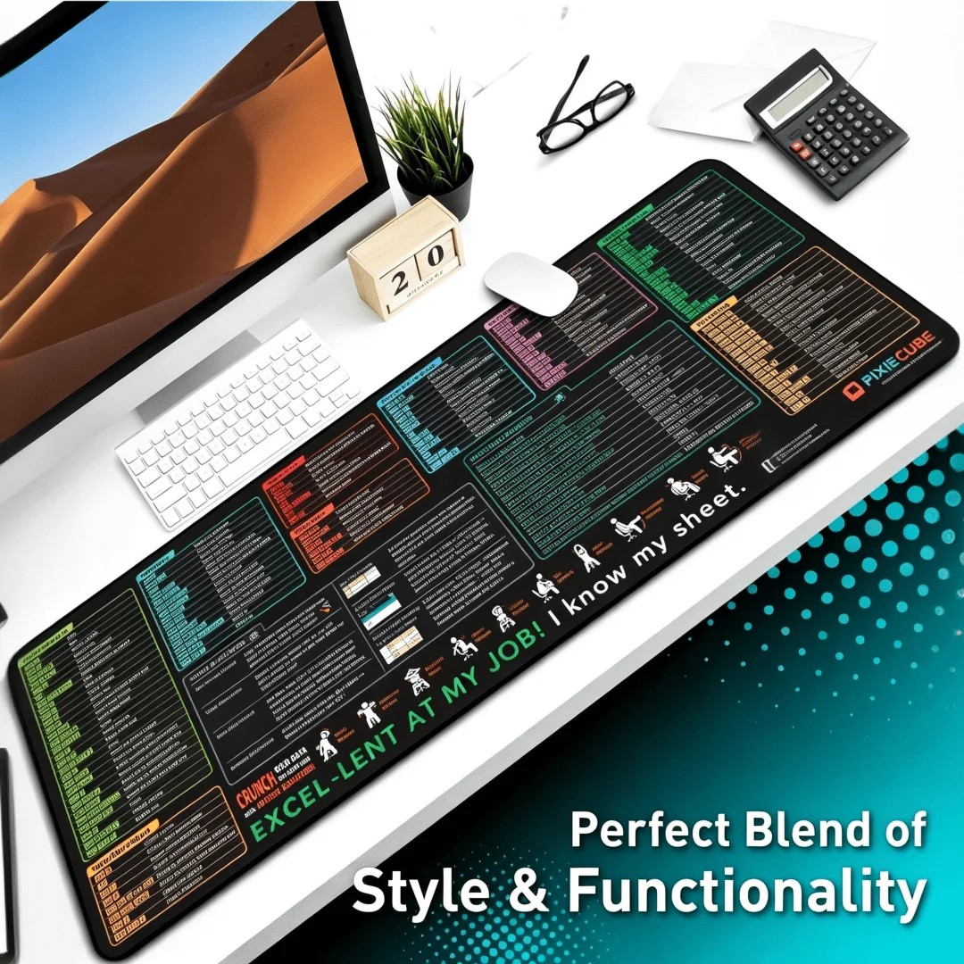 1Pcs Excel Shortcut Mouse Pad, 25*10cm Expandable Memo Desk Mat For Office Spreadsheets & Gaming. Non-Slip Base With Stitched Edges, Easy To Wipe Clean. Foldable & Rollable For Convenient Storage, Perfect For Home And Office Computer Use.