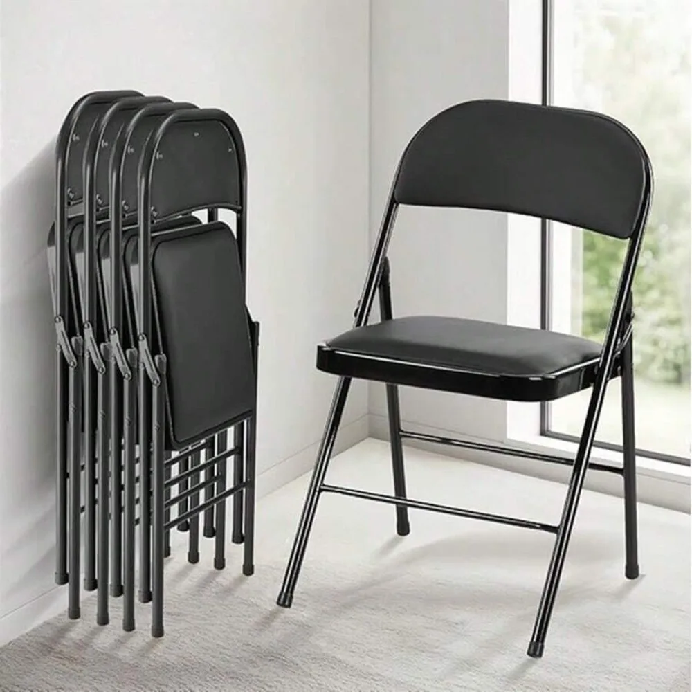 Folding Chair 4 Pack Leather Padded Folding Chairs Sturdy Metal Frame Foldable Chairs for Indoor Outdoor Use Easy to Store and Carry Comfortable Seating for Home Office Party Events Dining Camping view 2