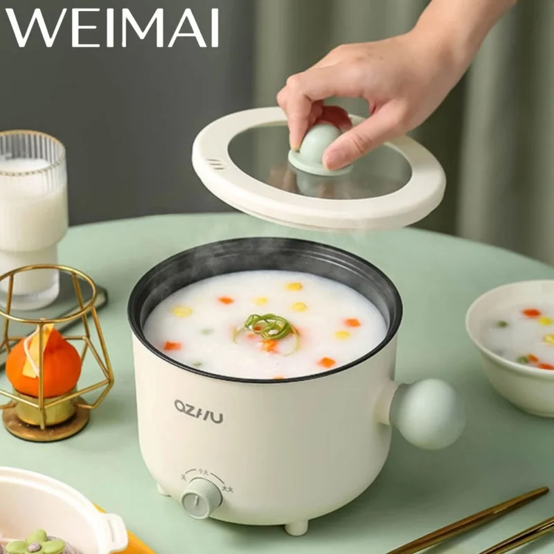 1pc 220V Mini Electric Cooker Dual Power Non-Stick Cooking Hot Pot Multi Cooker for Home Kitchen Dorm Noodles Soup Rice Steaming
