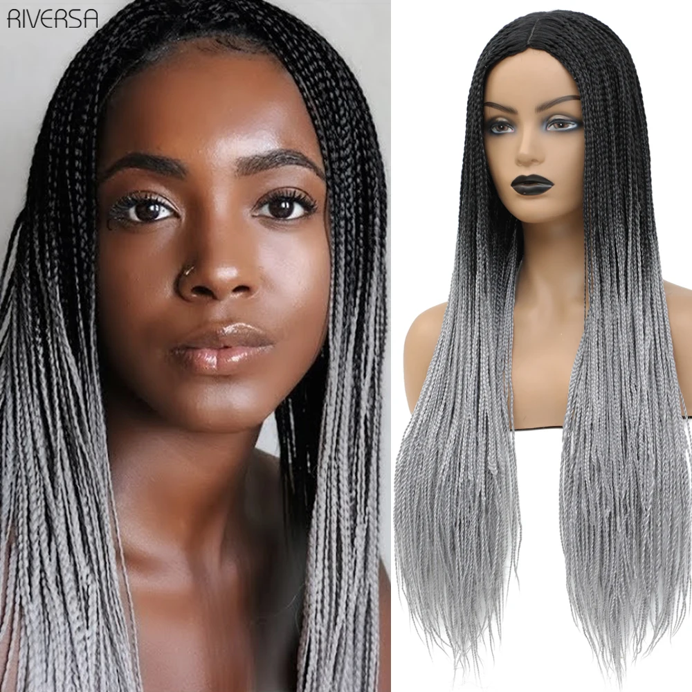 Long Braided African Wig Handmade Box Braids Wig Natural Synthetic Braiding Hair For Women Soft Glueless Wigs peluca con trenzas