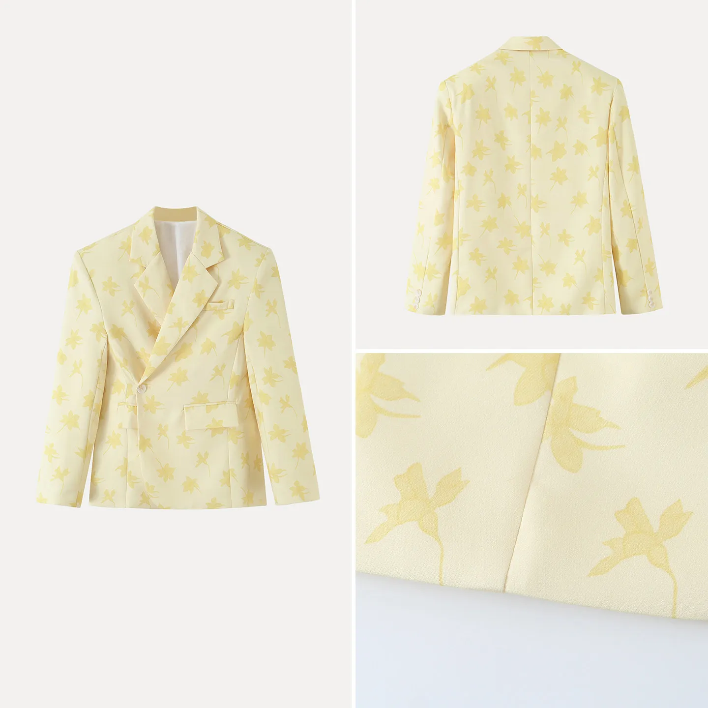 Women's Loose Fit Long Sleeve Yellow Suit Jacket Fashionable Casual Style Button Closure Casual Fashion Autumn Wear