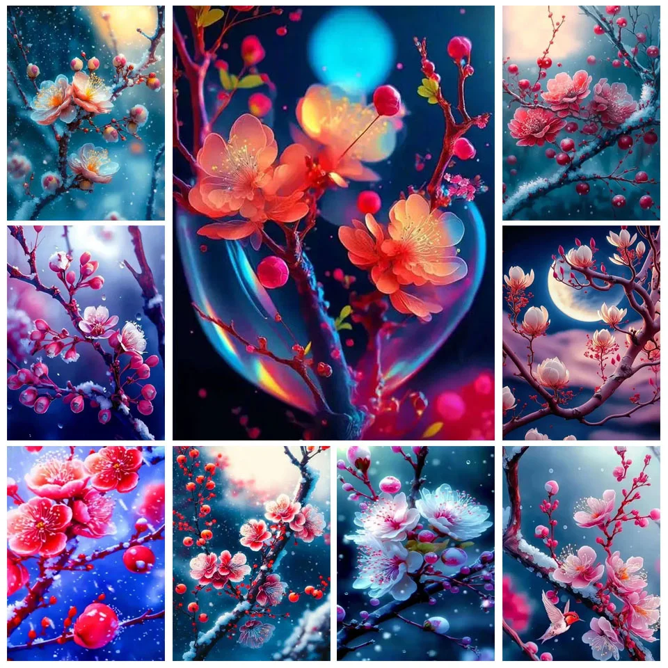 5D DIY Diamond Painting Plum Blossom Kits Full Round Drill Diamond Embroidery Crafts Painting Flower for Wall Home Decor TT482